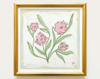 Pink & Green Floral Botanical Print | Grandmillennial Wall Decor | Modern Southern Art | Digital Download
