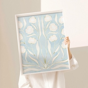 Botanical Fine Art Print | Blue, White & Green Flowers | Modern Southern | Rainey Studio image 9
