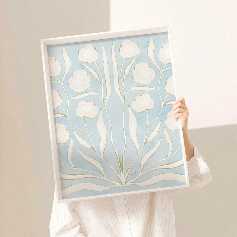 Botanical Fine Art Print | Blue, White & Green Flowers | Modern Southern | Rainey Studio image 9