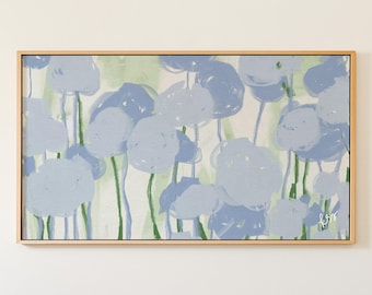 Blue Green Frame TV Art, Hand Drawn Botanical Art for Samsung, Preppy Grandmillennial Decor