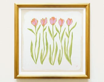 Pink & Green Tulip Floral Botanical Print | Grandmillennial Wall Decor | Modern Southern Art | Digital Download