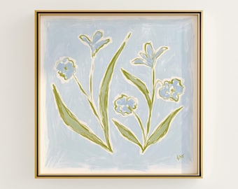 Blue & Green Floral Botanical Print | Grandmillennial Wall Decor | Modern Southern Art | Digital Download