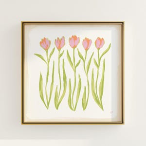 Pink & Green Tulip Floral Botanical Print | Grandmillennial Wall Decor | Modern Southern Art | Digital Download
