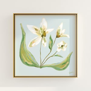 Stampa botanica floreale blu e verde / Decorazione murale Grandmillennial / Arte moderna del sud / Download digitale