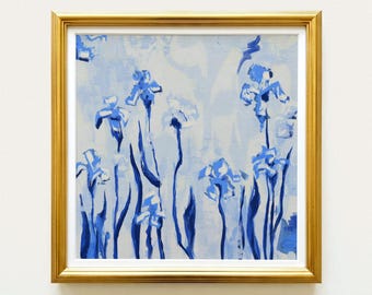 Light Blue Fleur-de-lis Botanical Print | Hand Drawn Floral Wall Art | Rainey Studio