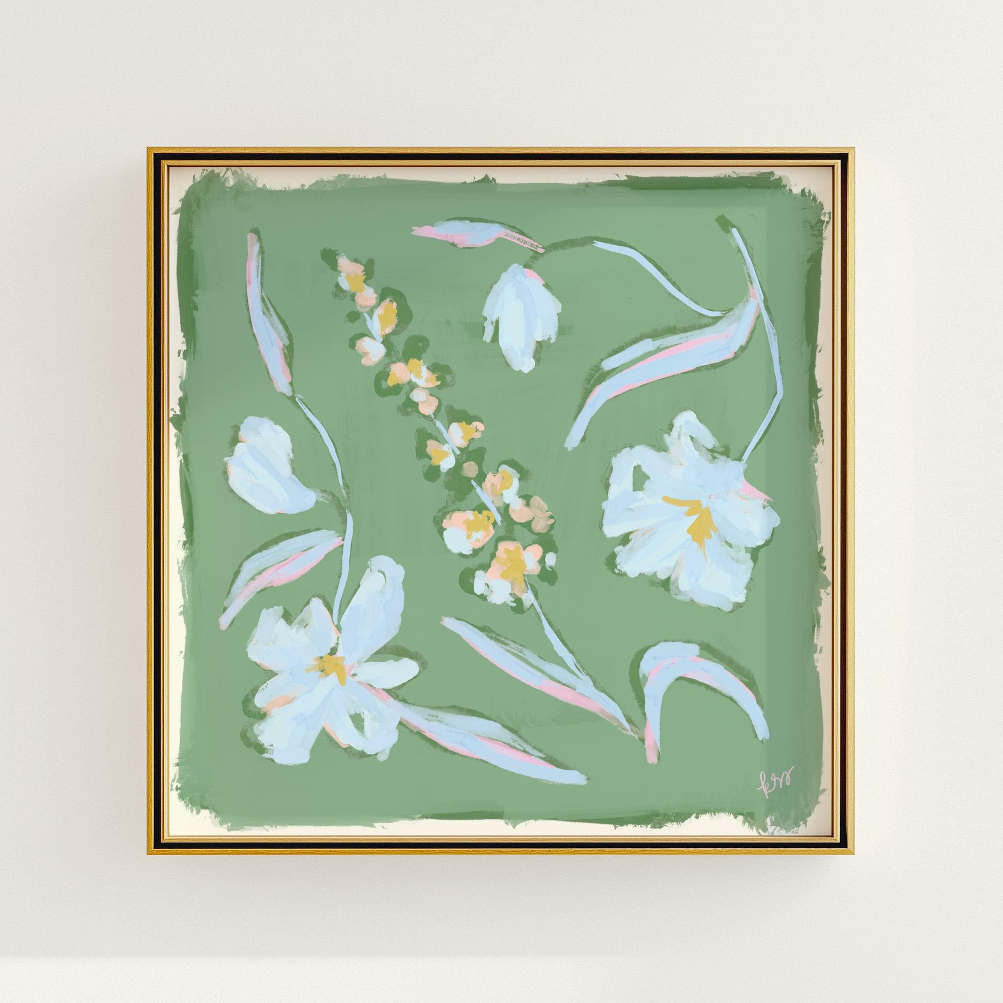 Blue & Green Floral Botanical Print | Grandmillennial Wall Decor | Modern Southern Art | Digital Download