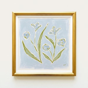 Estampa Botânica Floral Azul e Verde | Decoração de Parede Grandmillennial | Arte Moderna do Sul | Download Digital