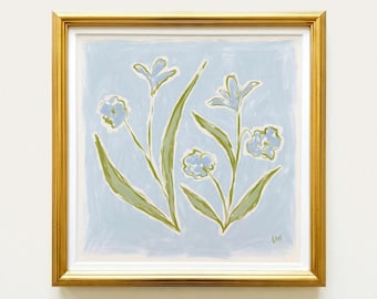 Blue & Green Floral Botanical Print | Grandmillennial Wall Decor | Modern Southern Art | Digital Download