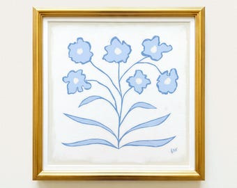 Blue & White Floral Botanical Print | Grandmillennial Wall Decor | Modern Southern Art | Digital Download