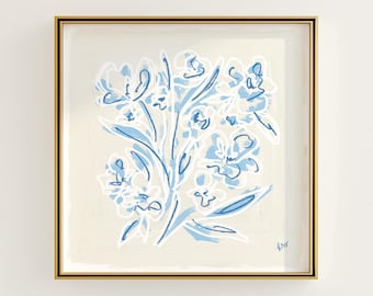 Blue Floral Botanical Print | Grandmillennial Southern Wall Art | Digital Download
