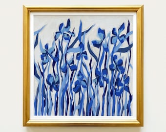 Light Blue Fleur-de-lis Botanical Print | Hand Drawn Floral Wall Art | Rainey Studio