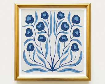 Botanical Fine Art Print | Blue, Navy & White Flowers | Modern Southern | Rainey Studio