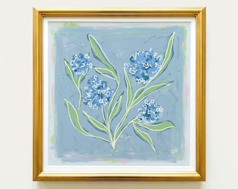 Blue & Green Floral Botanical Print | Grandmillennial Wall Decor | Modern Southern Art | Digital Download