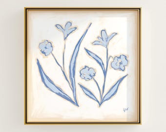 Blue & White Floral Botanical Print | Grandmillennial Wall Decor | Modern Southern Art | Digital Download