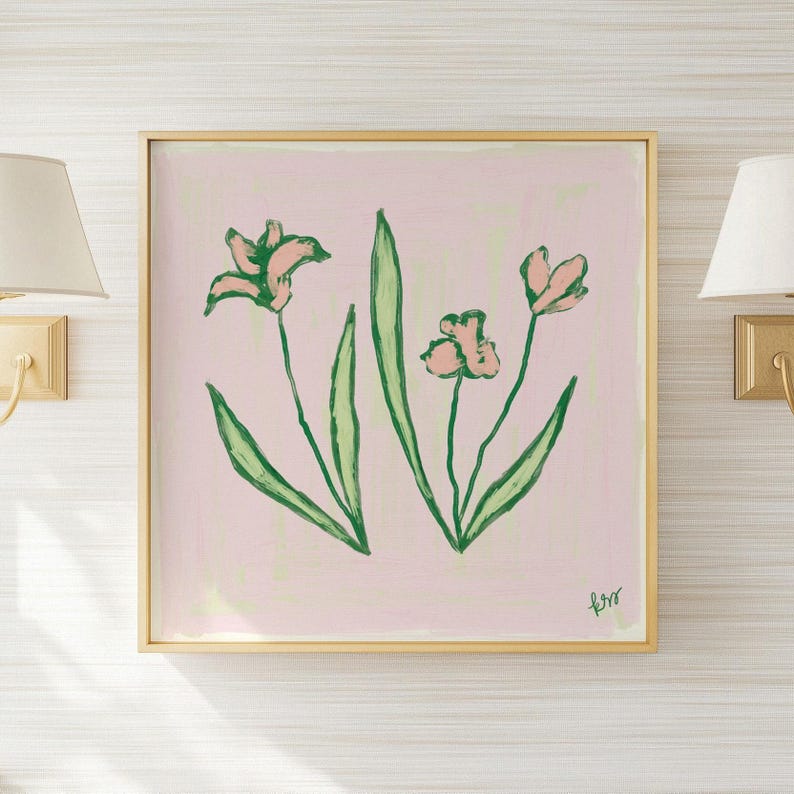 Pink & Green Floral Botanical Print | Grandmillennial Wall Decor | Modern Southern Art | Digital Download image 9