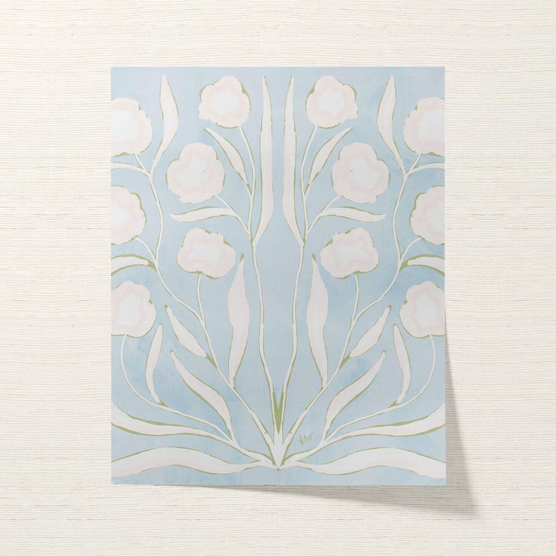 Botanical Fine Art Print | Blue, White & Green Flowers | Modern Southern | Rainey Studio image 2