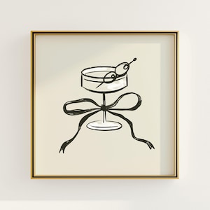 Moderne zuidelijke martini-muurkunst | Directe digitale download | Preppy Bow Bar Cart Art | Minimale barwagen kunst aan de muur | Dirty Martini-kunstafdruk