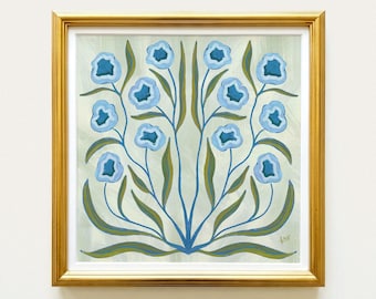 Botanical Fine Art Print | Blue, Green, & Olive Flowers | Modern Southern | Rainey Studio