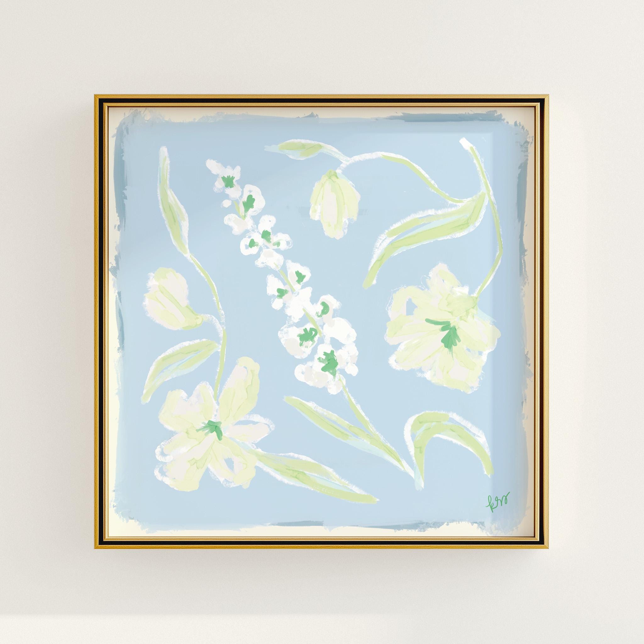 Modern Southern Floral Wall Art | Light Blue Botanical Print Digital Download | Preppy Grandmillennial Art | Southern Decor | Rainey Studio