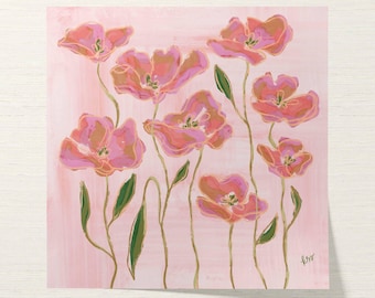 Botanical Fine Art Print | Pink, Green, & Red Flowers | Modern Southern | Rainey Studio