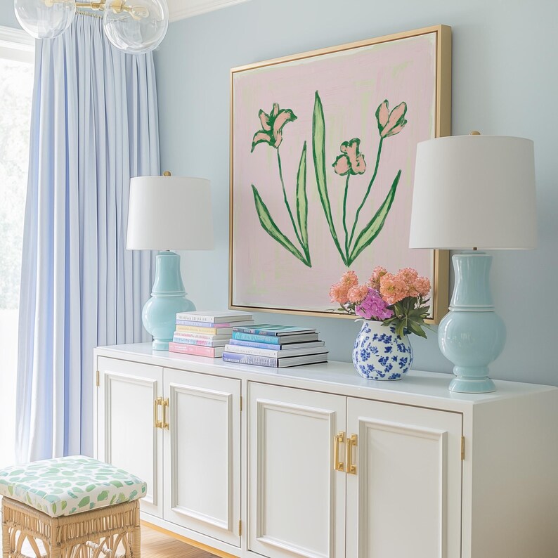 Pink & Green Floral Botanical Print | Grandmillennial Wall Decor | Modern Southern Art | Digital Download image 8