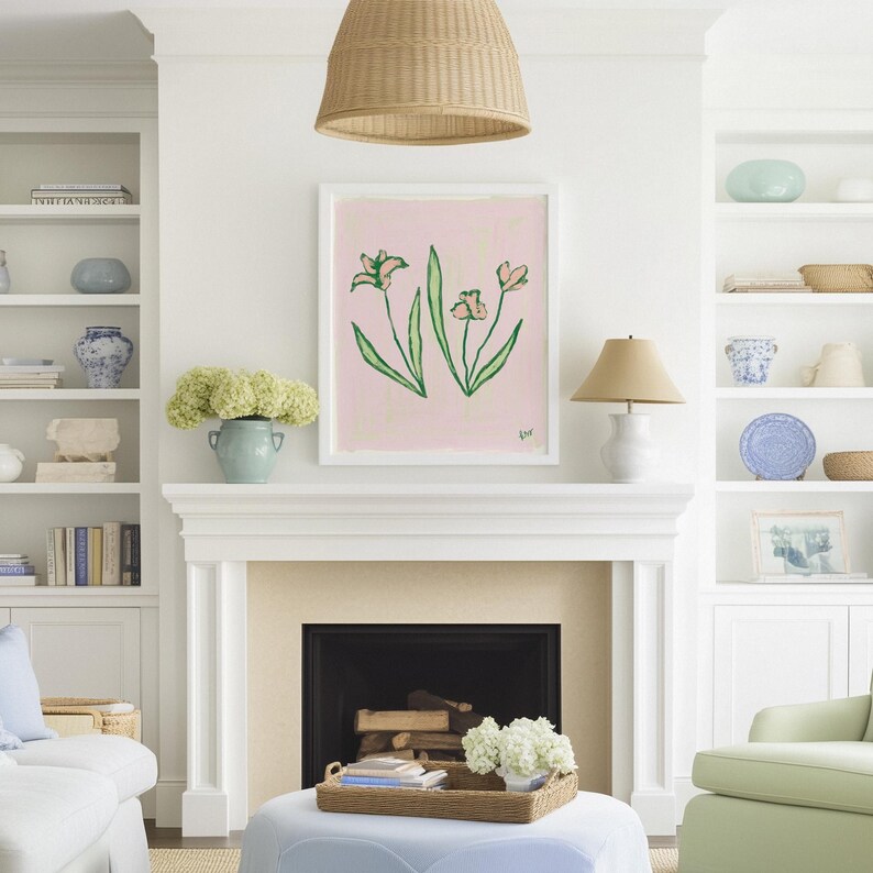 Pink & Green Floral Botanical Print | Grandmillennial Wall Decor | Modern Southern Art | Digital Download image 10