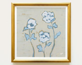 White Cream Roses Botanical Print | Hand Drawn Floral Wall Art | Rainey Studio