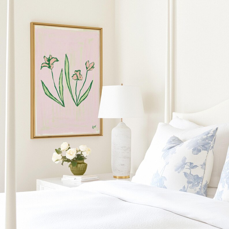Pink & Green Floral Botanical Print | Grandmillennial Wall Decor | Modern Southern Art | Digital Download image 5
