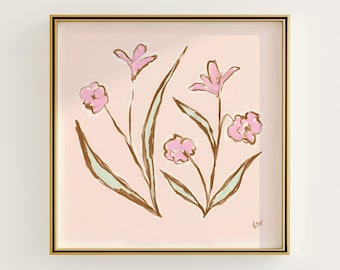 Pink & Peach Floral Botanical Print | Grandmillennial Wall Decor | Modern Southern Art | Digital Download