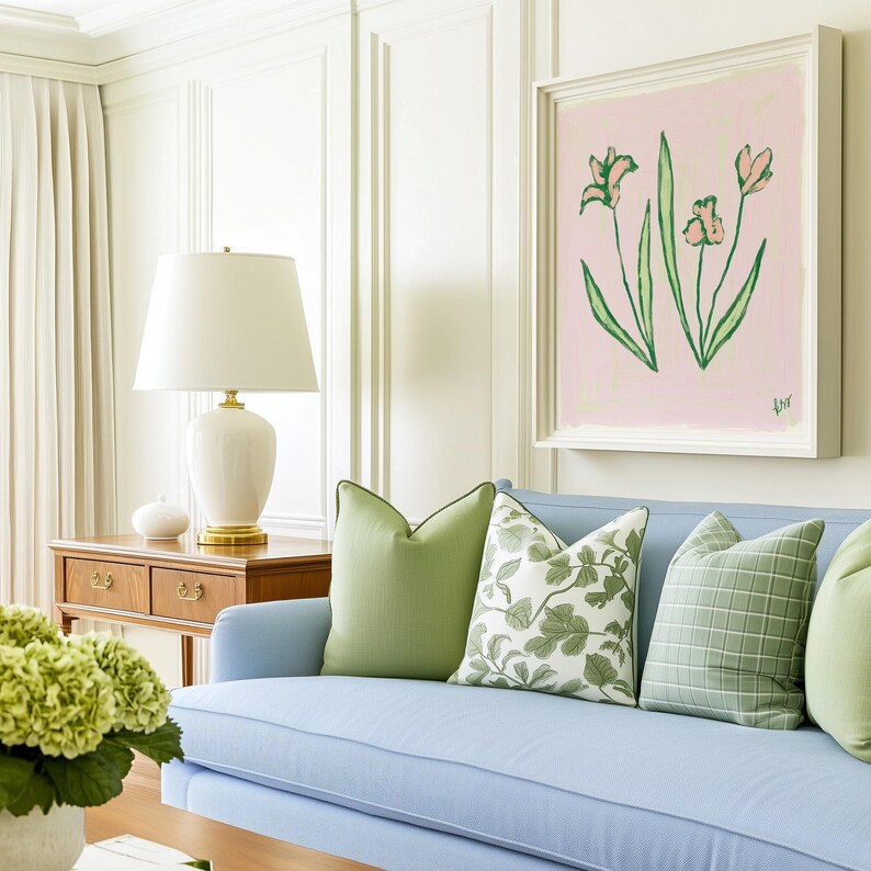 Pink & Green Floral Botanical Print | Grandmillennial Wall Decor | Modern Southern Art | Digital Download image 6