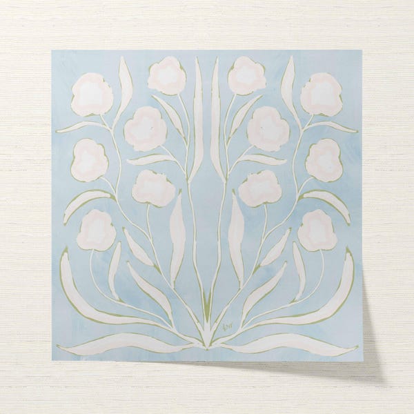 Botanische kunstafdruk | Blauwe, witte en groene bloemen | Modern zuidelijk | Rainey Studio