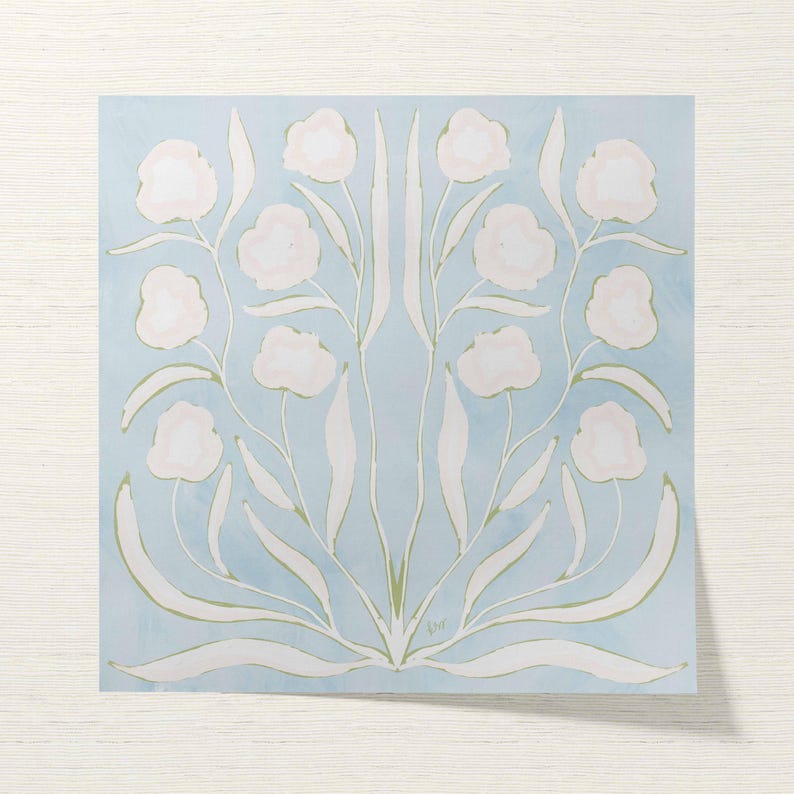 Botanical Fine Art Print | Blue, White & Green Flowers | Modern Southern | Rainey Studio image 1