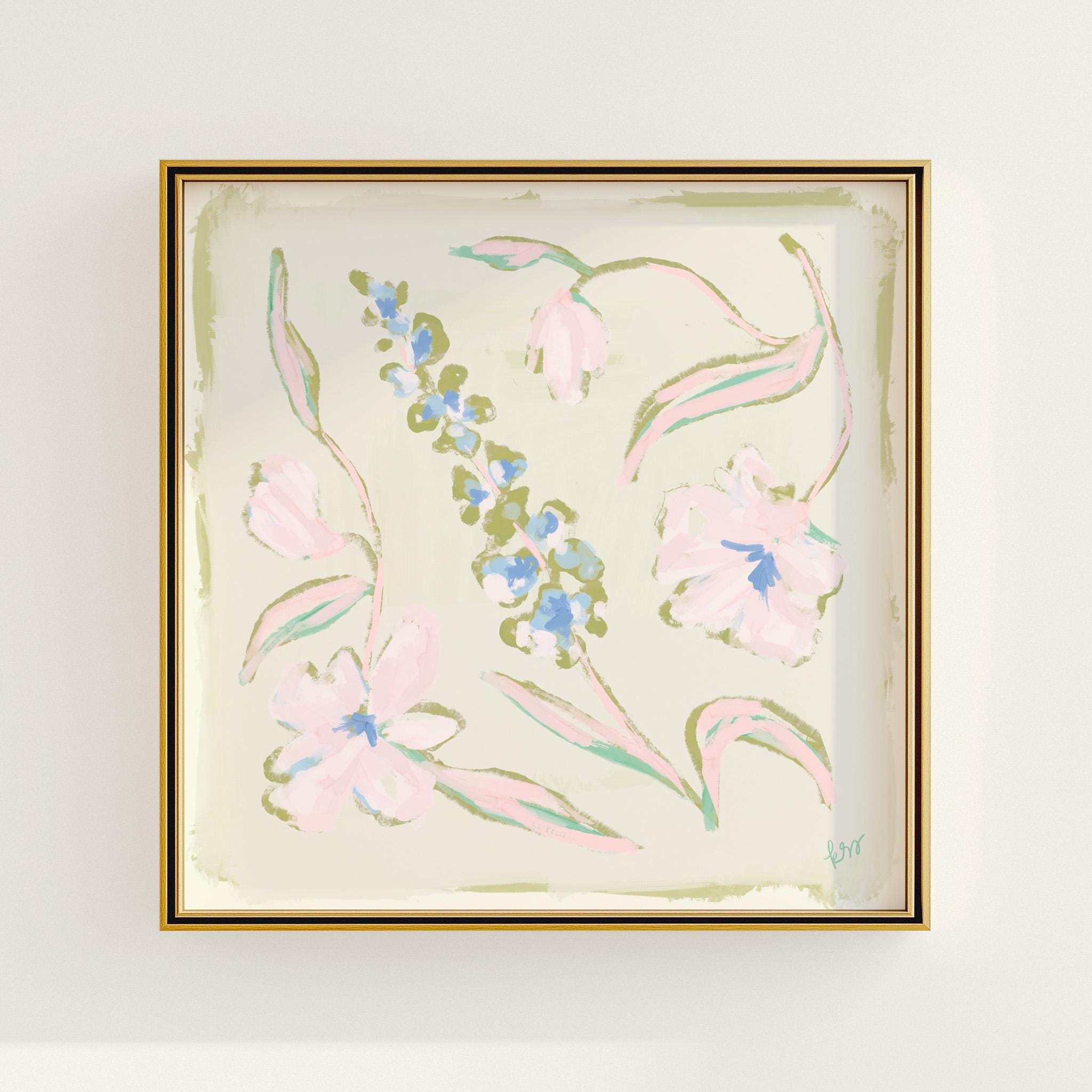 Pink & Blue Floral Botanical Print | Grandmillennial Wall Decor ...