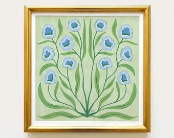 Botanical Fine Art Print | Green & Blue Flowers | Modern Southern | Rainey Studio