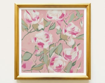 Rose Pink White Carnation Botanical Print | Hand Drawn Floral Wall Art | Rainey Studio
