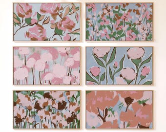 Colorful Pink Blue Green Floral Frame TV Art Set of 6 | Grandmillennial Decor | Modern Southern Art | Samsung Frame TV Digital Download