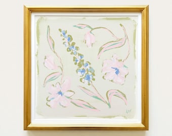 Pink & Blue Floral Botanical Print | Grandmillennial Wall Decor | Modern Southern Art | Digital Download