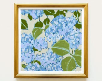 Botanical Fine Art Print | Hydrangea Flowers | Light Blue & Green | Modern Southern | Rainey Studio