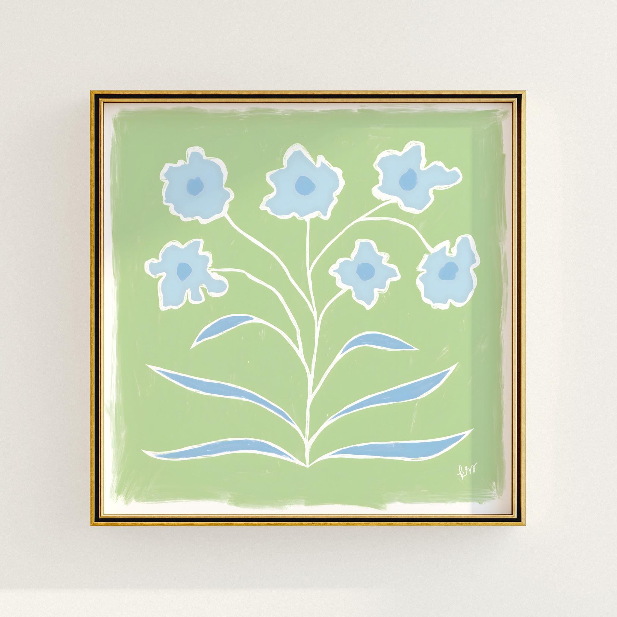 Blue & Green Floral Botanical Print | Grandmillennial Wall Decor | Modern Southern Art | Digital Download