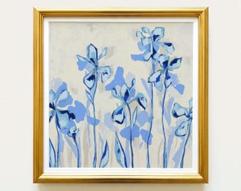Light Blue Fleur-de-lis Botanical Print | Hand Drawn Floral Wall Art | Rainey Studio