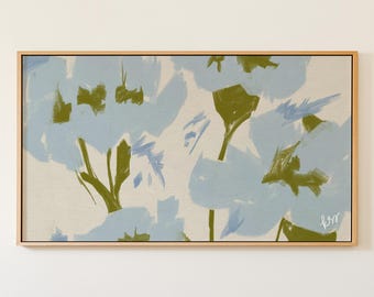 Blue Green Frame TV Art, Hand Drawn Botanical Art for Samsung, Preppy Grandmillennial Decor