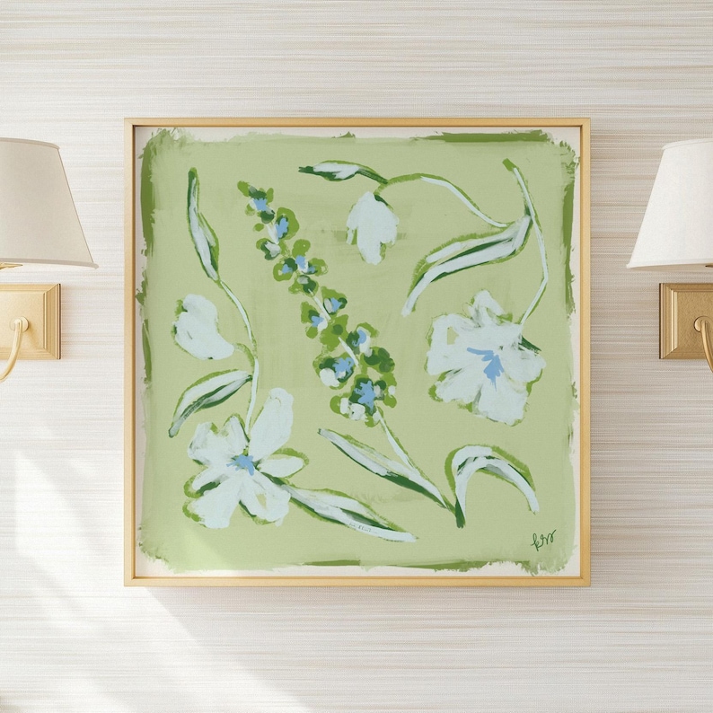 Blue & Green Floral Botanical Print | Grandmillennial Wall Decor | Modern Southern Art | Digital Download image 8