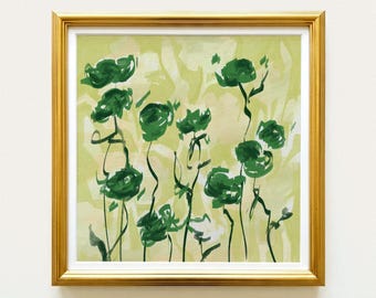 Pearl White Olive Green Roses Botanical Print | Hand Drawn Floral Wall Art | Rainey Studio