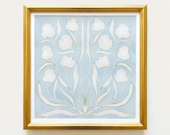 Botanical Fine Art Print | Blue, White & Green Flowers | Modern Southern | Rainey Studio