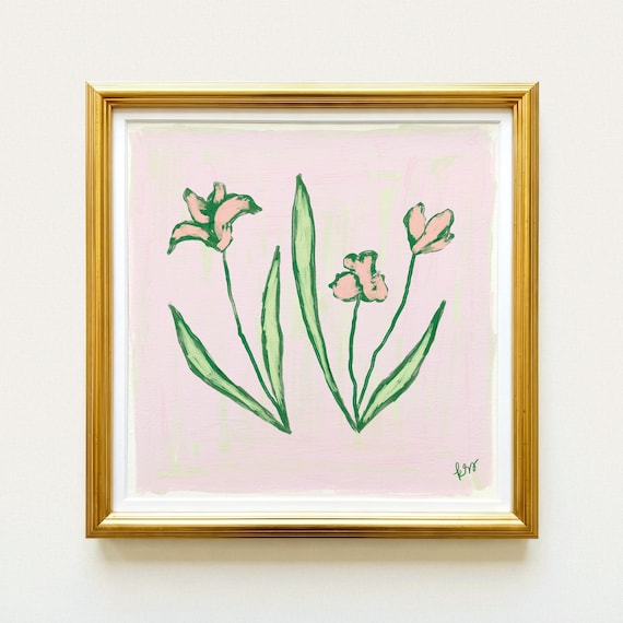 Pink & Green Floral Botanical Print | Grandmillennial Wall Decor | Modern Southern Art | Digital Download