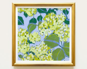Botanical Fine Art Print | Hydrangea Flowers | Lemon Lime Green Blue | Modern Southern | Rainey Studio