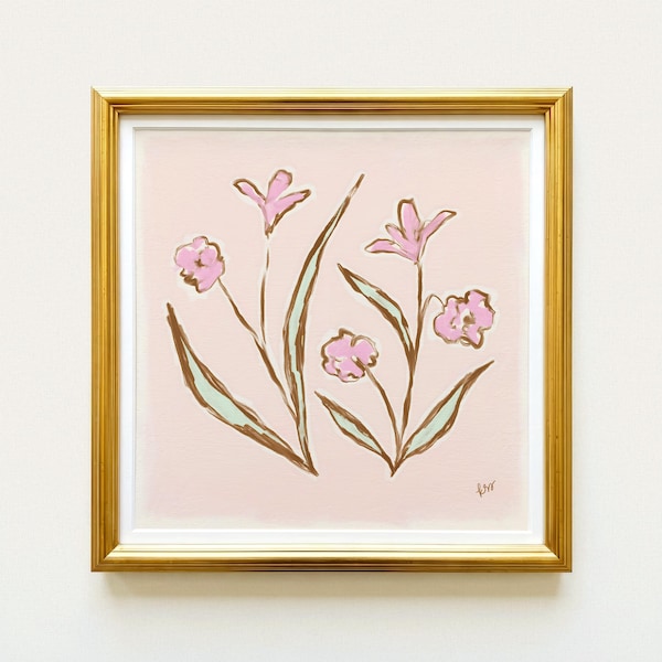 Pink & Peach Floral Botanical Print | Grandmillennial Wall Decor | Modern Southern Art | Digital Download