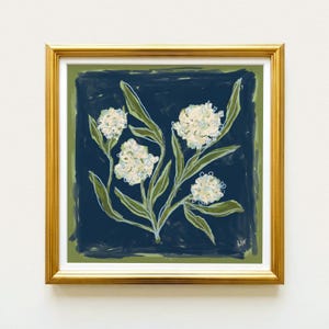 Navy Blue & Green Floral Botanical Print | Grandmillennial Wall Decor | Modern Southern Art | Digital Download