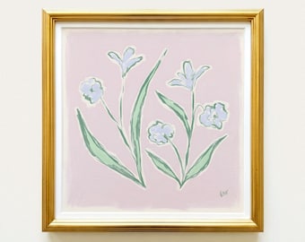 Pink & Green Floral Botanical Print | Grandmillennial Wall Decor | Modern Southern Art | Digital Download