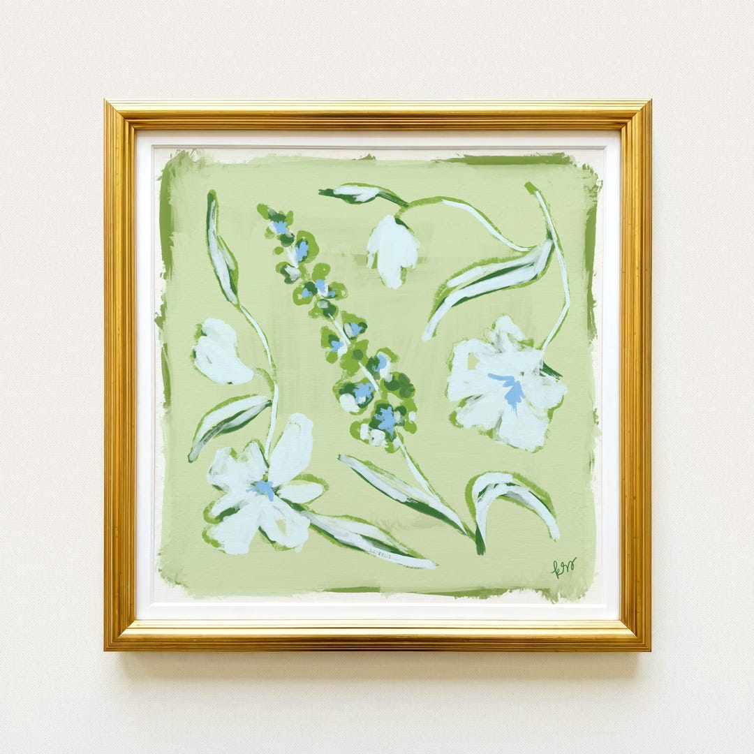 Blue & Green Floral Botanical Print | Grandmillennial Wall Decor | Modern Southern Art | D